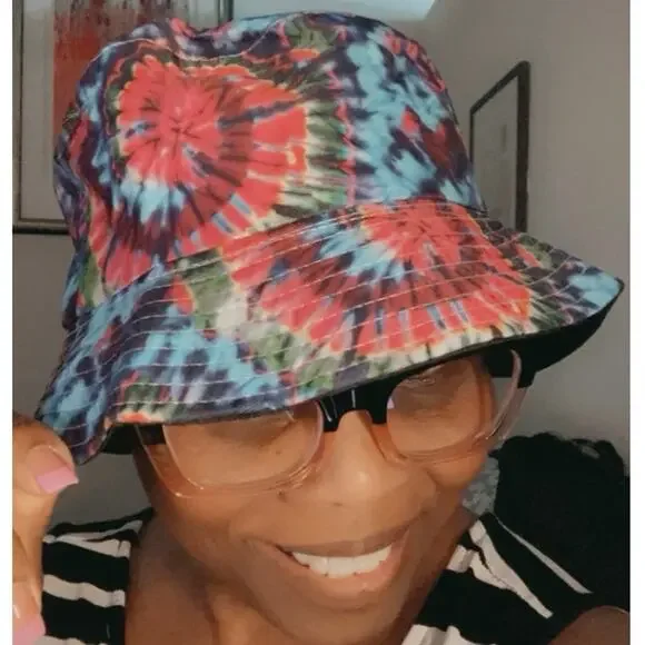 Graffiti Tie Dye Reversible Multicolor Bucket Hat One Size - Picture 5 of 5